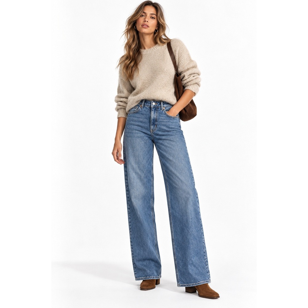 HM Womens High Waist Wide Leg Jeans Blue Denim Size 4 NEW